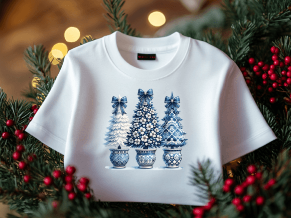 Bringing Elegant Chinoiserie Christmas Trees in Pots Png to Your Holiday Designs