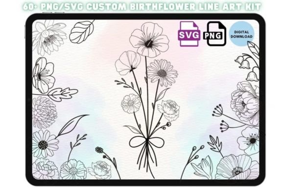 Creating Personalized Art with the Birthmonth Floral Line Art Kit PNG Svg