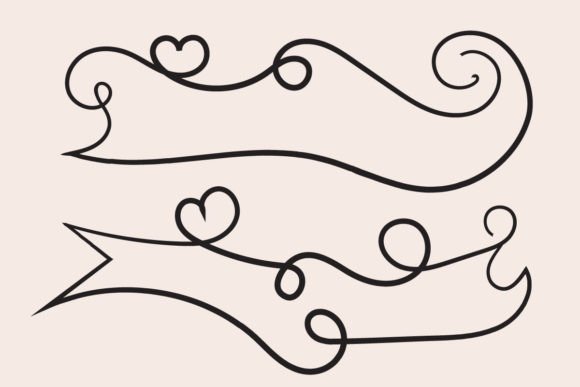 Curly Hearts Outline Love Ribbon Vector Guide