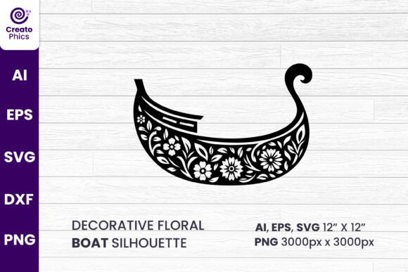 Decorative Floral Boat Silhouette SVG for Crafts