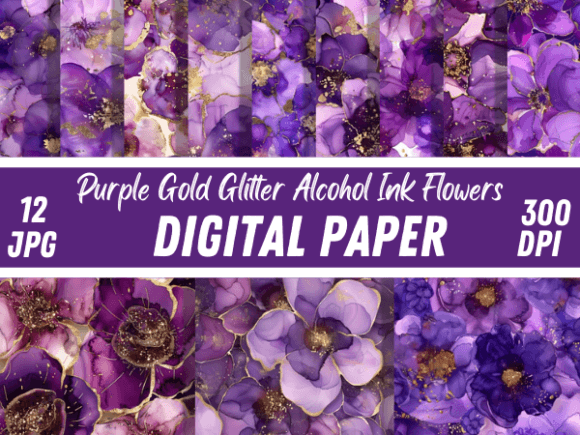 Elevate Designs with Purple Gold Glitter Art