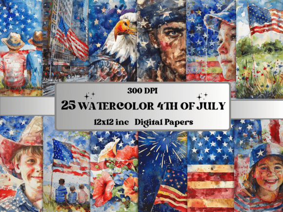 Evaluating Watercolor Patriotic 4th July Backgrounds for Creative Projects