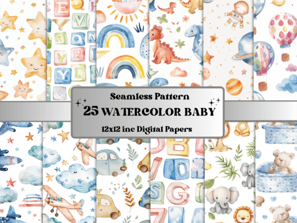 Seamless Watercolor Baby Pattern Paper