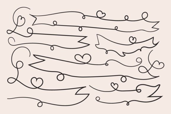Valentine Love Outline Hearts Ribbon Guide